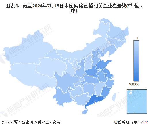 图表9：截至2024年7月15日中国网络直播相关企业注册数(单位：家)